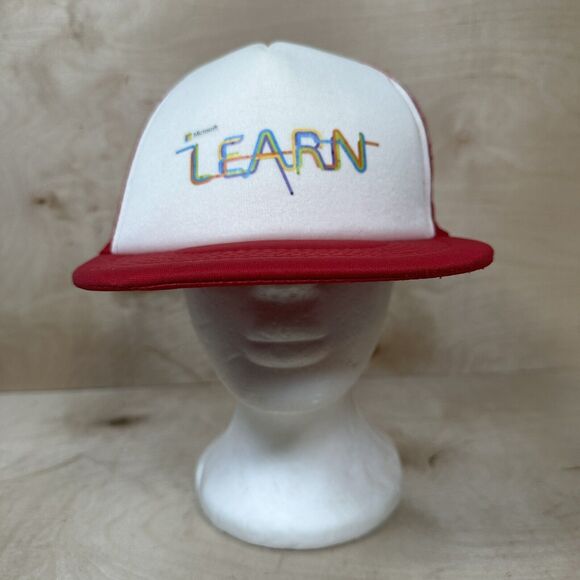 Microsoft Mesh Back Trucker Hat Snapback White & Red LEARN Windows OSFA - Picture 1 of 8